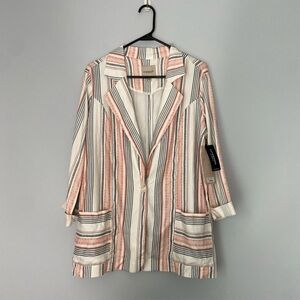 NWT Linen Blend Blazer Women’s Medium Liverpool 3/4 sleeve coral striped coastal